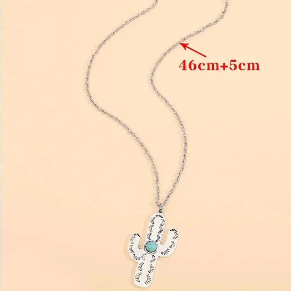 Turquoise Cactus Necklace - L 18.1-20.1 - Picture 3 of 3